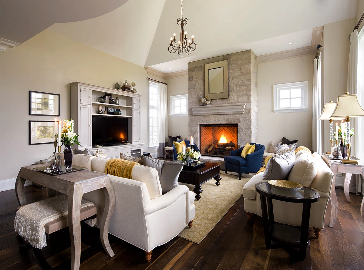Elegant living room with fireplace showcasing professional painting expertise